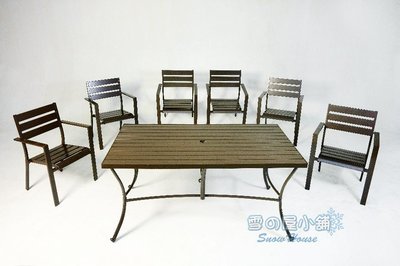 ╭☆雪之屋小舖☆╯鋁合金長方桌椅組/戶外休閒桌椅/一桌六椅 A41217 / A19095