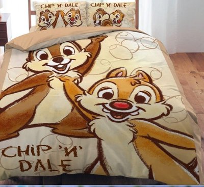 =YvH=雙人床包枕套組 台灣製造 迪士尼正版授權 奇奇蒂蒂 小松果 Chip & Dale 花栗鼠