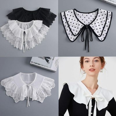 Removable Lace Doll Fake Collar Women Tie Ladies White跨境專