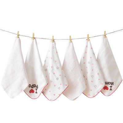 一包6枚裝嬰兒純棉紗布口水巾25*25CM新生兒三角巾寶寶毛巾布方巾