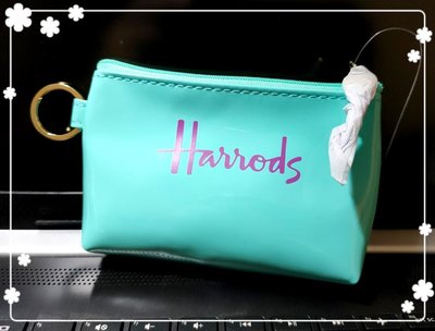 【雍容華貴】全新未使用 英國品牌 Harrods pvc 零錢包/收納包/小包/萬用包,水藍色/粉藍防水材質.拉鍊零錢袋