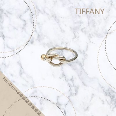 【哈極品】美品《Tiffany&Co.》Tiffany 925純銀 金珠打結戒指