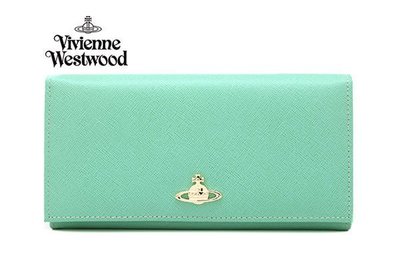 Vivienne Westwood  (MINT 薄荷粉綠色 ) 真皮壓紋長夾 錢包 皮包  ｜100%全新正品｜免運!