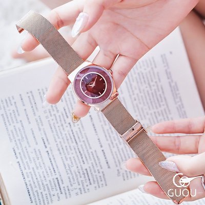 新款手錶女 百搭手錶女GUOU/古歐新品時尚手錶大錶盤女士手錶簡約石英錶防水玫瑰金watch