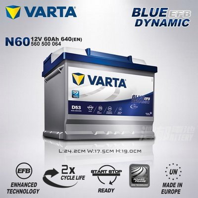『灃郁電池』原裝進口 VARTA 免保養 EFB 啟停系統車 汽車電池 DIN60 N60 (D53)