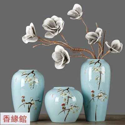 熱銷  現代新中式三件套擺件景德鎮陶瓷器花瓶插花器禪意客廳家居裝飾品 三件套FYF10798