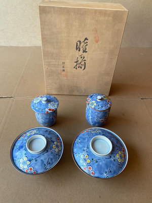日本有田燒胡窯造 茶具   兩蓋杯 兩蓋碗   梅花紋蓋杯
