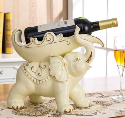 歐式 陶瓷大象造型紅酒架擺件 時尚描金大象酒瓶架酒具展示擺飾禮品 招財象居家裝飾果盤酒架