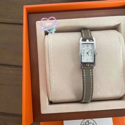 【二手99新】Hermes 愛馬仕 石英腕錶女款 方形白色錶盤皮錶帶大象灰 女士手錶 W0402045WW00