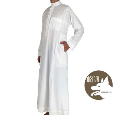 格調…穆斯林 Jubba Thobe 純白色立領滌綸長袍洋裝伊斯蘭服裝