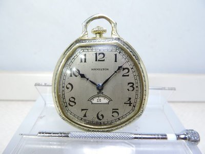 典藏  HAMILTON 漢彌頓 (罕見數字旋轉秒針)14K厚包金古董懷錶