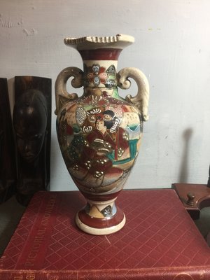 白明月藝術／古物雜貨店 日本老手繪陶瓷花瓶