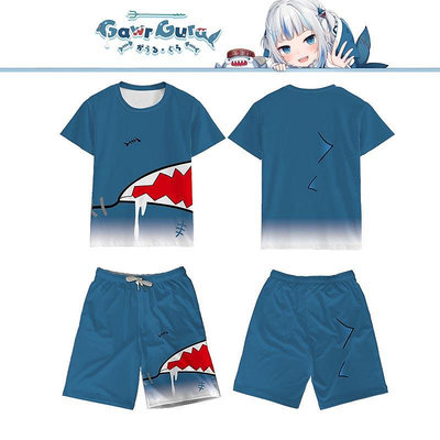 Gawr Gura Shark Lady Gavugula cos 虛擬主播衣服動漫 T 恤短袖衣服