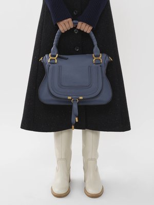 【限時折扣預購】22秋冬正品CHLOE Marcie Medium Bag中款石墨藍色粒面皮革 肩背手提包 托特