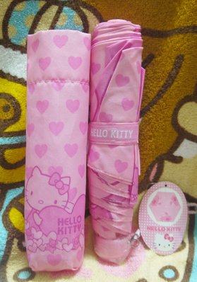 正版﹝Sanrio﹞授權※Hello Kitty凱蒂貓※【粉紅色愛心圖案造型】超細三折傘/雨傘