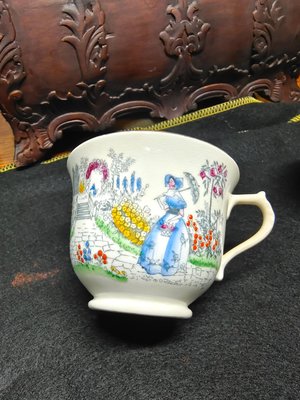 早期 古董 老件 老日本骨瓷 手繪 古瓷 咖啡杯