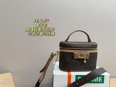 女包代購#Fendi盒子包優雅百搭棕色手提包 時尚氣質單肩斜背包通勤包19*13cm