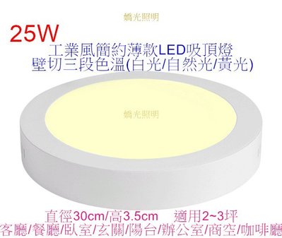 [嬌光照明]25W工業風簡約薄款LED吸頂燈 燈源切換白光/自然光/黃光三段色溫 白框/黑框可選 適用家庭/商空/咖啡廳