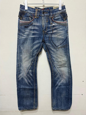 二手 tough 牛仔褲 長褲 直筒褲 刷白藍色 尺寸:30 腰圍平量41公分