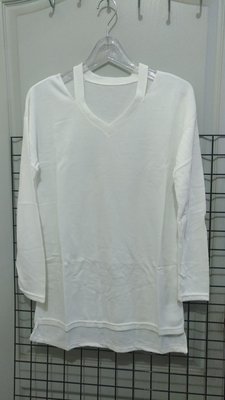MIT台灣製 白色針織衫 T恤 V領造型上衣 前短後長
