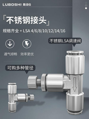 不銹鋼快插氣動調節接頭限流閥LSA4 6 8 10 12 16mm管道式節流閥