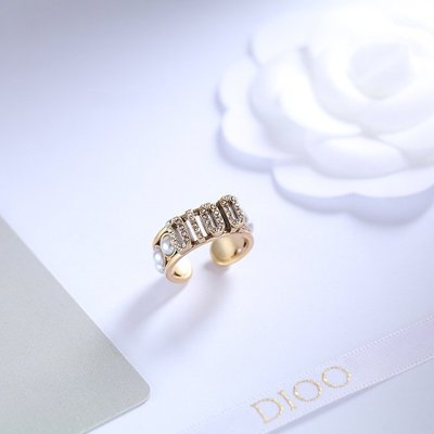 現貨熱銷-Dior迪奧戒指開口珍珠戒指女 復古歐美風鑲鉆戒指