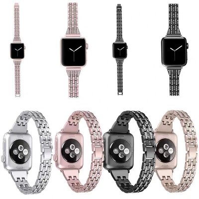 apple Watch錶帶 細款金屬雙排鑽錶帶 蘋果手錶錶帶 iWatch 5 4 3 2 1代腕帶 女士時尚錶帶