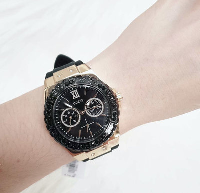 GUESS 黑色錶盤 黑色矽膠錶帶 石英 女士手錶U1053L7（W1053L7)