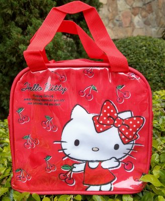 【卡漫迷】 Hello Kitty 便當袋 紅 ㊣版 手提袋 拉鍊式 餐袋 保溫袋 保冷袋 方型 造型 保冰袋 飲料袋