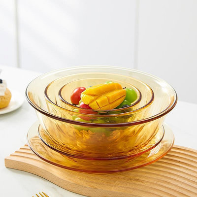 琥珀透明餐具微波爐專用耐高溫面湯碗飯碗盤子碗碟套裝家用沙拉碗 ~定金