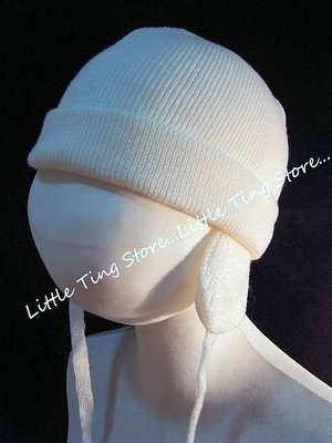 Little Ting Store:MIT台灣製樣品新生兒帽子兒童禮物 毛線針織綁帶帽/飛行帽 遮耳帽 保暖 (白色)