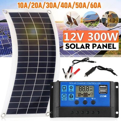 【眾客丁噹的口袋】 12V太陽能板 10W柔性太陽能電池板60A-10A控制器汽車RV船屋頂露營300W戶外電源