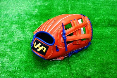 棒球世界 HA 日本品牌 內野手V字用北美牛皮 棒壘手套 特價橘藍配色