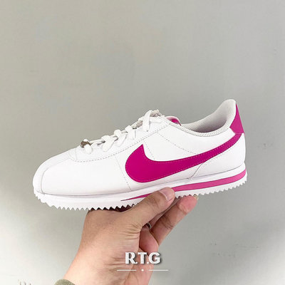 NIKE CORTEZ BASIC GS 白色 桃紅勾 阿甘鞋 復古 皮革 女生尺寸 904764-109