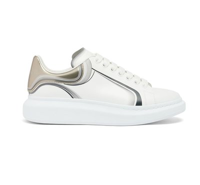 [全新真品代購-F/W23 新品!] Alexander McQueen 線條設計 金尾 白色皮革 休閒鞋 (AMQ)