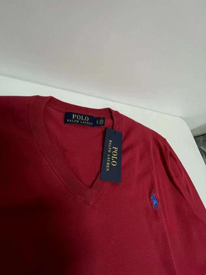 Ralph Lauren 男款 紅色V領小馬標純棉針織衫 特價498元