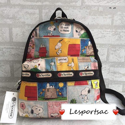 小Z代購#Lesportsac x snoopy 漫畫格史努比 附防走失掛繩 迷你雙肩後背包 7418 降落傘防水