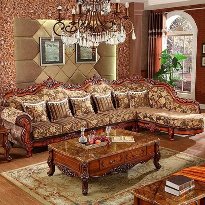 熱銷 歐式布藝沙發組合美式古典實木雕花轉角大小戶型L型客廳拆洗沙發簡約