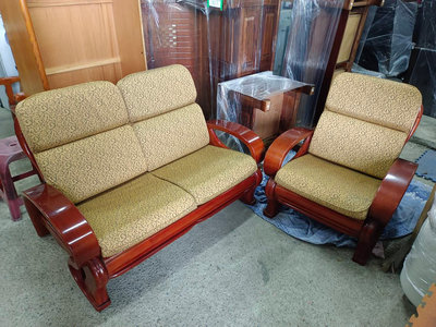 【尚典中古家具】紅柚色2+1傳統木沙發 中古.二手.沙發.木沙發.椅子.木椅.