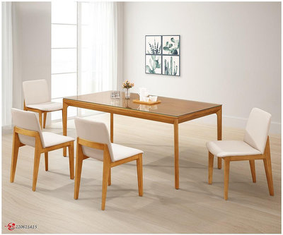 【全台傢俱】AA-23 歐風淺柚木色(實木椎木) 4.3尺 / 5尺 / 5.8尺餐桌(可加購玻璃) / 皮餐椅