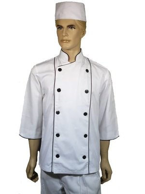 A120中山領雙排扣滾雙黑邊七分袖廚師服