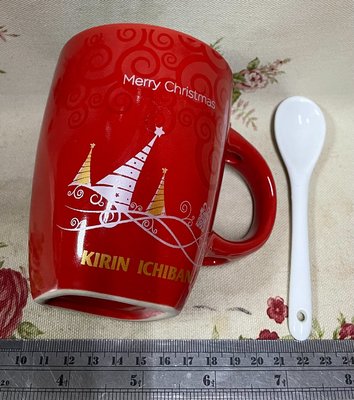 龍廬-自藏出清~陶瓷製品-KIRIN ICHIBAN麒麟聖誕馬克杯匙組-紅色款/330毫升/ 只有1個