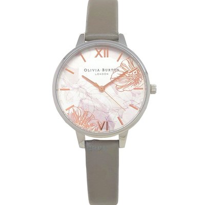 OLIVIA BURTON 手錶 OB16VM32 迷霧金絲花香 倫敦灰皮錶帶 女錶 34mm【錶飾精品】