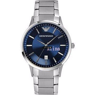 現貨 精品代購 EMPORIO ARMANI 亞曼尼手錶 AR2477日期 藍面鋼帶男錶 手錶 腕錶 歐美代購 可開發票