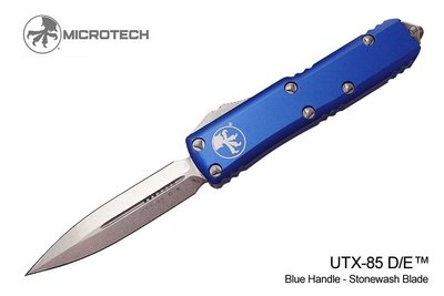 【angel 精品館 】Microtech UTX-85 D/E 藍鋁柄石洗平刃自動刀 232-10BL