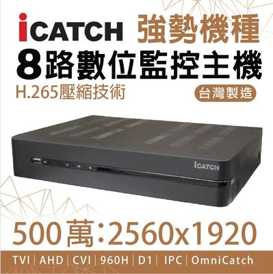 全方位科技-可取8路500萬畫素 H.265監控主機 監視器 AHD TVI CVI類比適用 DVR1440P1080P