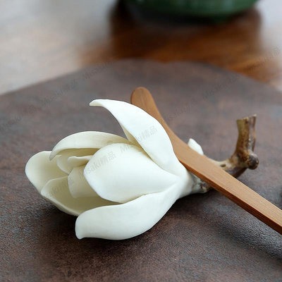 玉蘭花香插小擺件筆架陶瓷手工花朵茶室裝飾茶玩茶寵擱置架壺蓋置-Misaki精品
