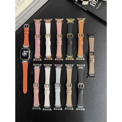 流水扣皮革錶帶 適用於 Apple Watch S8/Ultra/7/6/se2/4 蘋果智能手錶配件