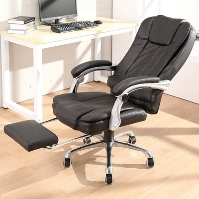 現代 正能量黑皮面置腳台主管椅 椅 電腦椅 辦公椅 主管椅DIY- B828黑