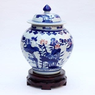 INPHIC-ZF-B001 景德鎮青花瓷手繪荷花陶瓷將軍蓋罐 裝飾擺飾 復古